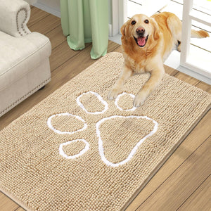 Door Mat for Muddy Paws, Absorbent Dirt Trapper Non-Slip Washable Mat, Quick Dry Chenille, Mud Mat for Dogs, Entry Indoor Door Mat for Inside Floor (36x24 Inches, Beige)