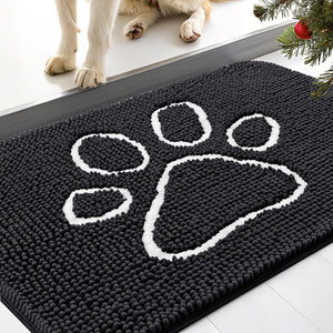 Door Mat for Muddy Paws, Absorbent Dirt Trapper Non-Slip Washable Mat, Quick Dry Chenille, Mud Mat for Dogs, Entry Indoor Door Mat for Inside Floor (30x20 Inches, Black)