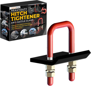 Hitch Tightener for 2 Inch Hitch Stabilizer- Trailer Hitch Anti Rattle Device, Includes Red Plastic U and Thread Covers in Box with 4C Label