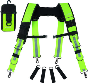 Tool Belt Suspenders Construction Bag Suspenders Padded Work Belt Hi Vis Suspenders for Carpenter/Electrician