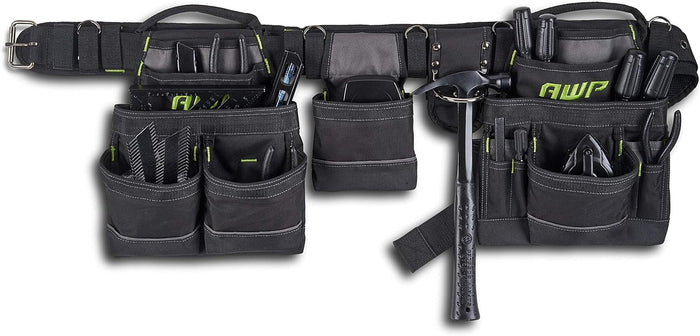 Carpenter Tool Rig with Carry Handles, Premium Tool Belt, Air-Mesh Padded Belt Fits Waists Up to 50 Inches,Black