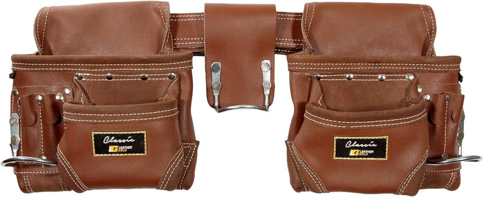 Rig Tool Belt 3450 Brown, with 10 Sliding Pouches and 3 Hammer Holders | Built Tough for Construction Work | Comfortable All Day | Commercial Grade Quality