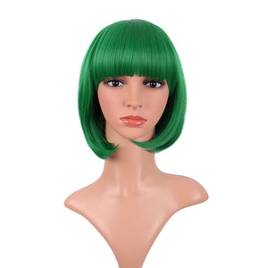 12 Inch/30 cm Fashion Lady Short Straight Flat Bangs Bob Wig (Green)