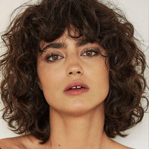 Short Brown Curly Wig Womens Bob Wig with Bangs Shoulder Length Naturel Hair Wigs, Short Brown