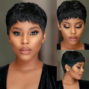 Pixie Cut Wig Human Hair Short Pixie Cut Wigs for Black Women Human Hair Glueless pixie Wig Layered None Lace Front Wig with Bangs Natural Straight , 4 inch