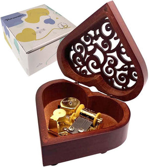 Amazing Grace Music Box, Heart Shaped Vintage Hollow Out Wood Mechanism Wind Up Musical Box Gifts for Birthday Christmas Wedding Valentine's Day