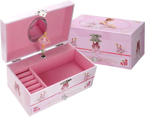 Sweet Musical Jewelry Box with Pullout Drawer and dancing Ballerina Girl Figurines Music Box Jewel Storage Case for girls