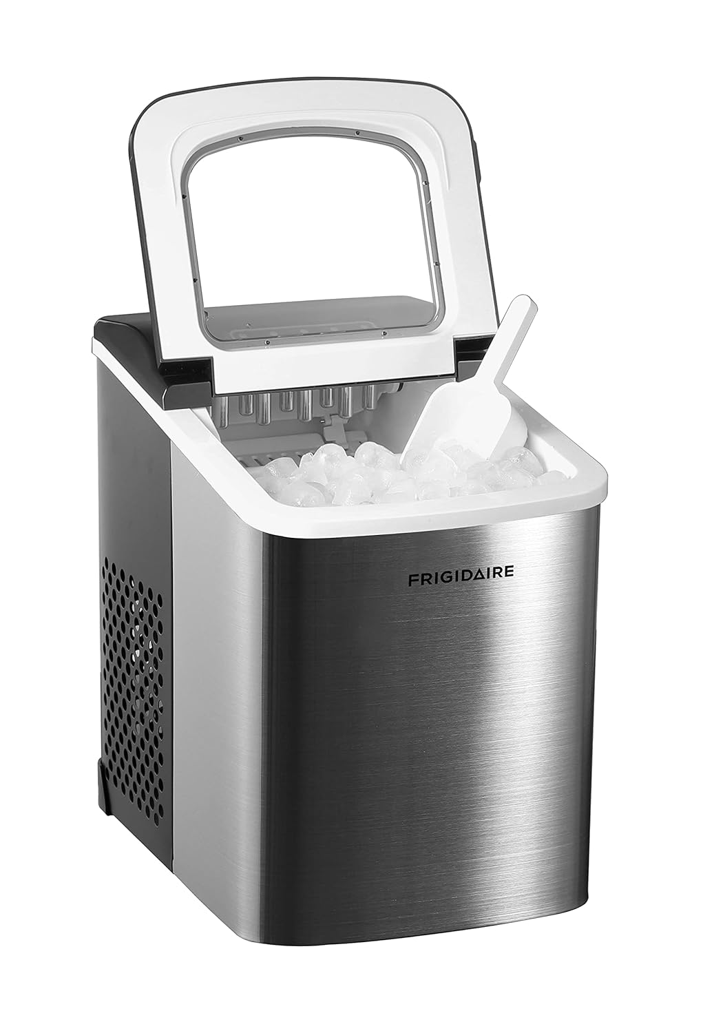 Compact Countertop Ice Maker, Makes 26 Lbs. Of Bullet Shaped Ice Cubes Per Day, Silver Stainless