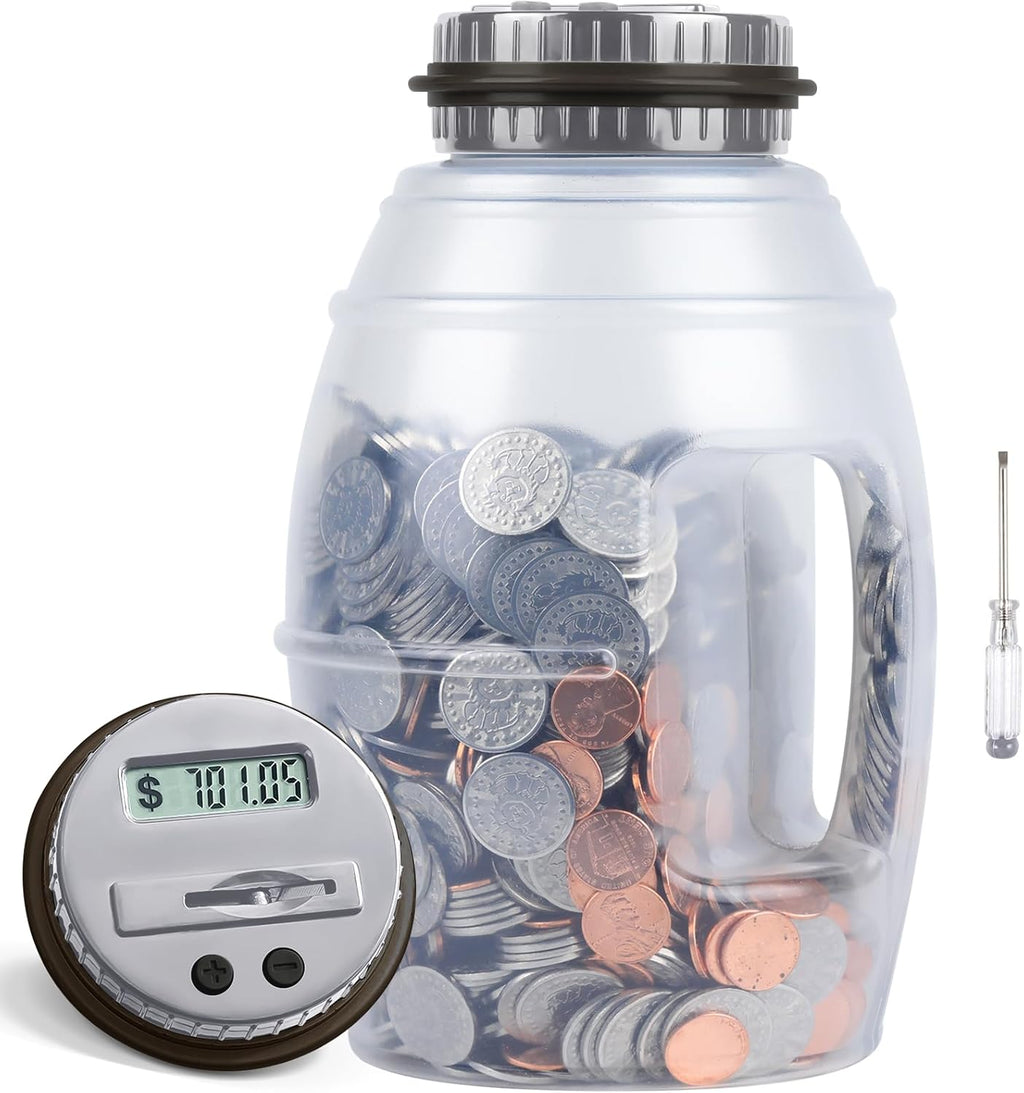 X-Large Piggy Bank for Adults, Digital Coin Counting Bank with LCD Counter, 2.8L Capacity Coin Bank Money Jar, Gray