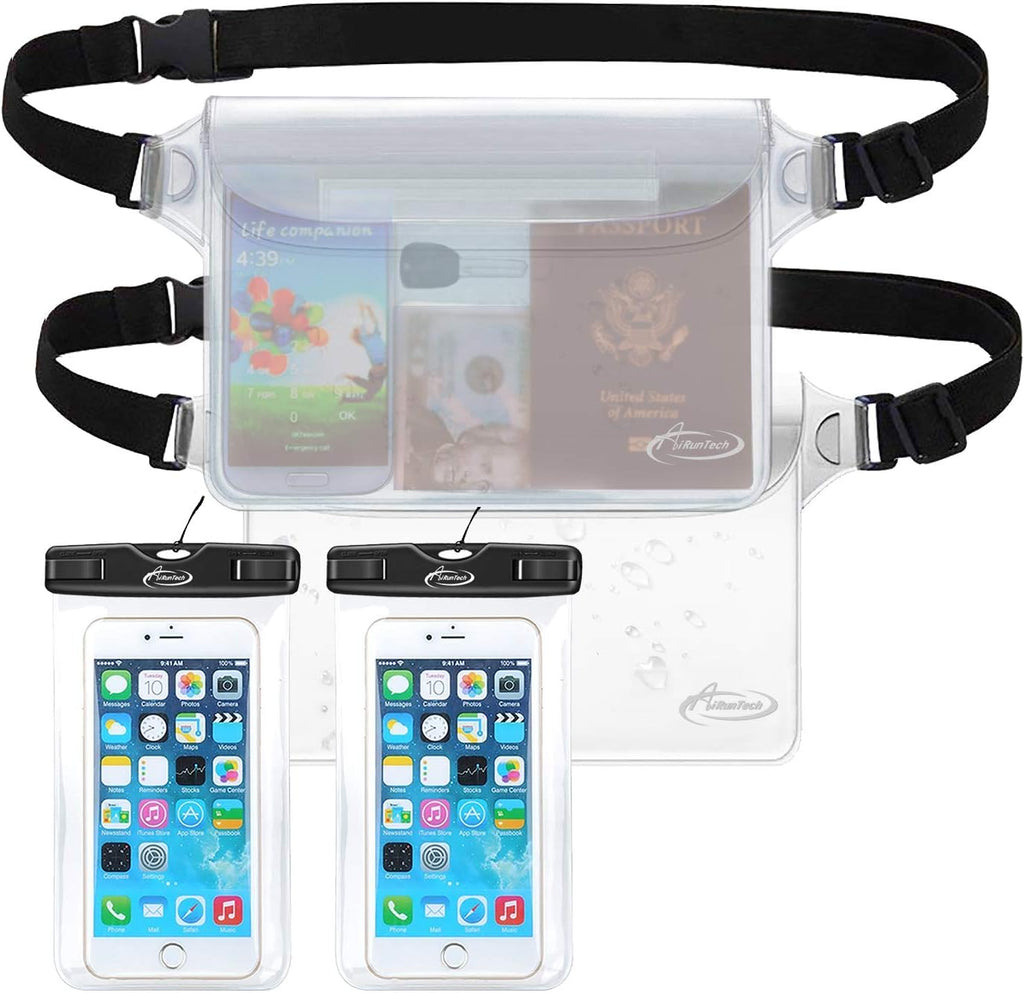 Waterproof Cell Phone Bag, 4 Pack Waterproof Dry Bag (2 Phone case(Clear) + 2 Fanny Pack (Clear))