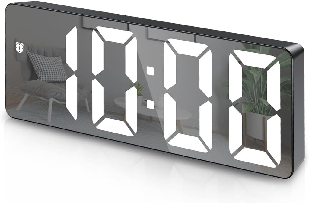 Mirror Clock, LED Clock for Bedroom, Electronic Desktop Clock with Temperature Display, Black
