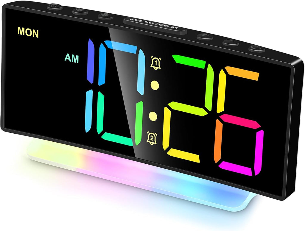 Extra Loud Alarm Clock for Heavy Sleepers Adults,Teens,Kids,Rainbow Clock for Bedrooms (Black+Dynamic)