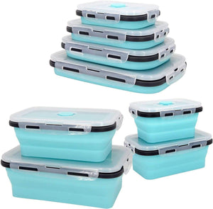 4 Pack Collapsible Food Storage Containers - Silicone Collapsible Leakproof Bowls with Lids - Space-Saving, Microwave and Dishwasher Safe for Meal Prep, Camping and RV Accessories for Inside