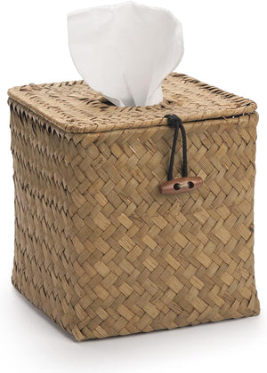 Seagrass Square Tissue Box Cover Woven Napkin Holder Decorative (Natural, 5.5 x 5.5 x 5.5 Inch)