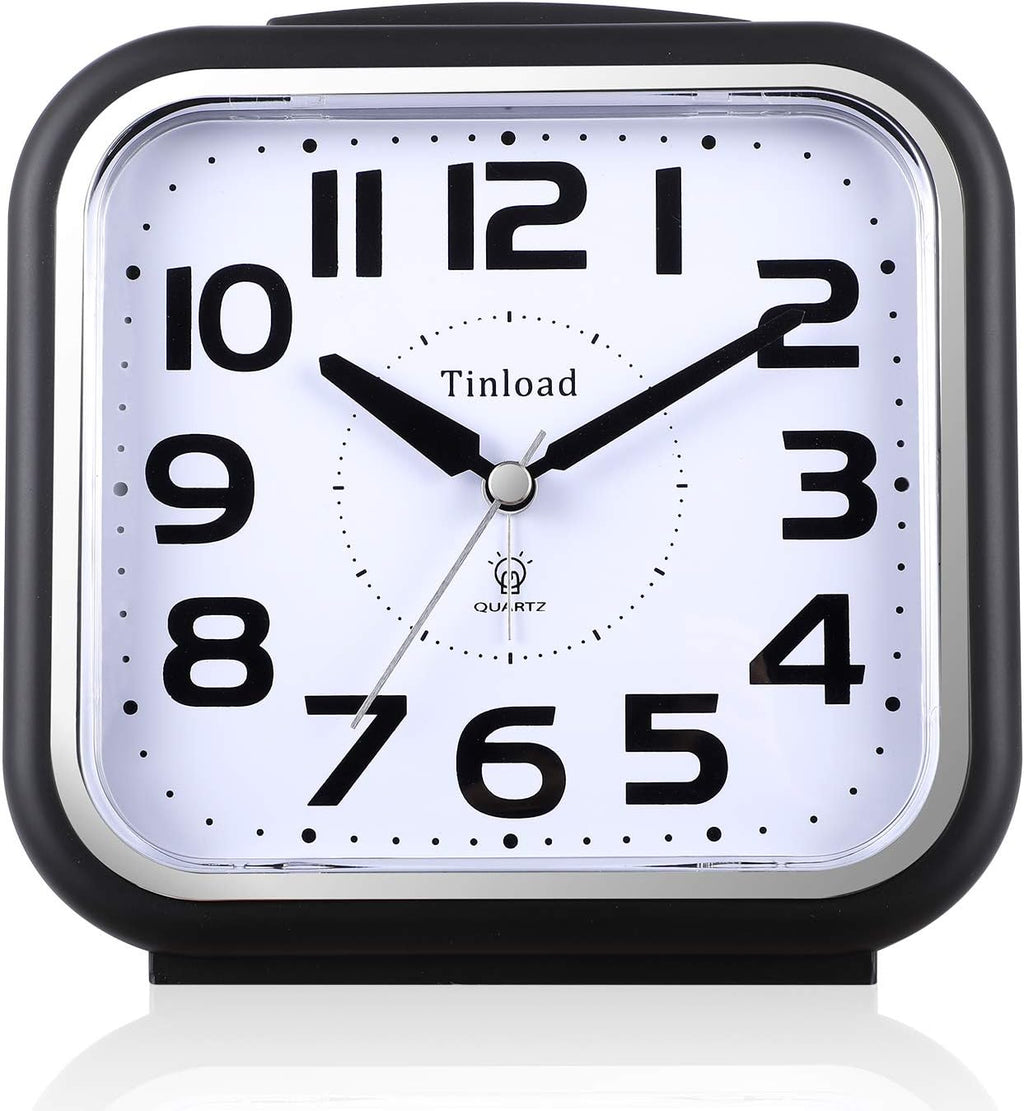 5.5" Silent Analog Alarm Clock Non Ticking, Gentle Wake, Beep Sounds, Increasing Volume, Black (Best for Elder)
