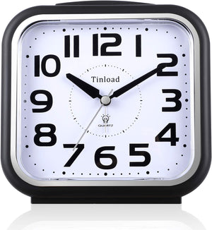 5.5" Silent Analog Alarm Clock Non Ticking, Gentle Wake, Beep Sounds, Increasing Volume, Black (Best for Elder)