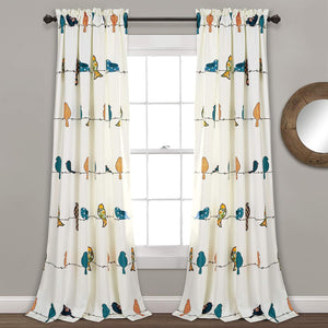 Rowley Birds Light Filtering Window Curtain Panels, Pair, 52" W x 84" L, Multi - Colorful Floral Print