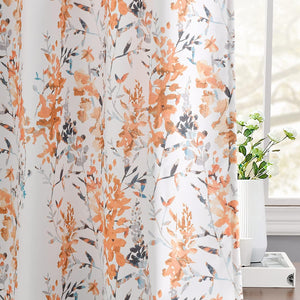 Classic Vintage Branch Floral Patterned Room Darkening Curtains 84 Inch Length 2 Panels Set, 52 x 84 Inch, Orange