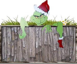 Christmas Fence Peeker Yard Garden Decoration Grinch Gift