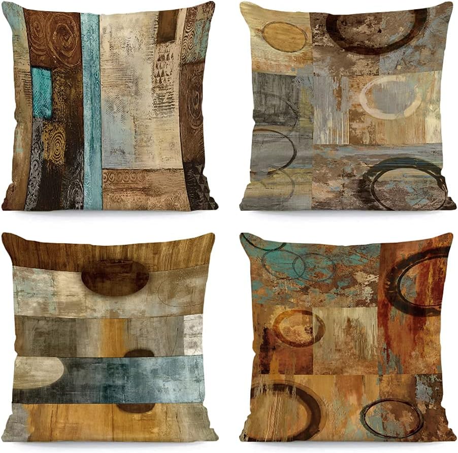 Set of 4 Teal Pillow Cover Modern Geometry Abstract Art Decorative Pillowcovers