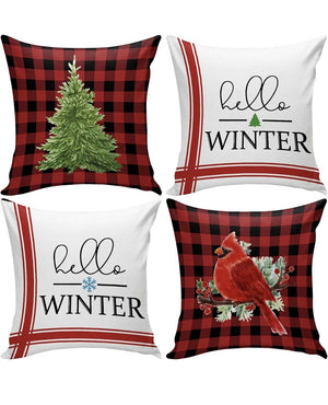 Set of 4 Christmas Holiday Throw Pillow Covers Decor 17"x17"