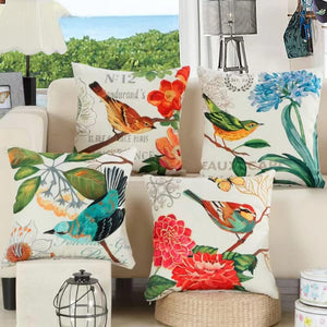 4 Pack Summer Outdoor Birds Cushion Covers Decorative Birds Flower Pillowcovers