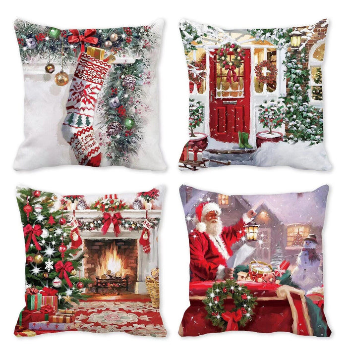 Set of 4 Christmas Holliday Decorations Pillow Covers 18''x18''