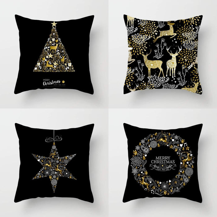 Christmas Black Gold Throw Pillow Covers 18"X18" Short Plush Holiday Decoration