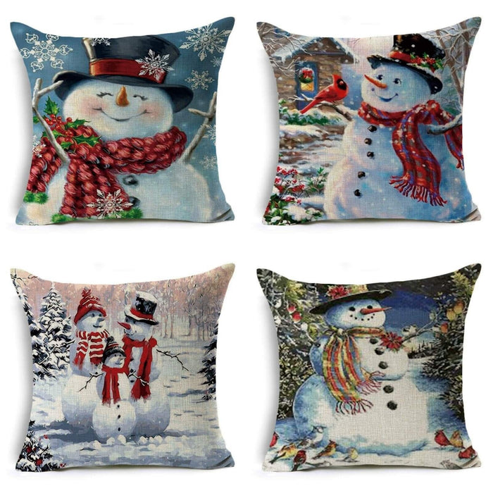 Winter Snowman Christmas Holiday Throw Pillow Covers 18"x18"