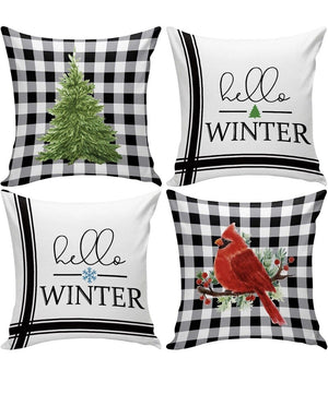 Set of 4 Christmas Holiday Throw Pillow Covers Decor 17"x17"