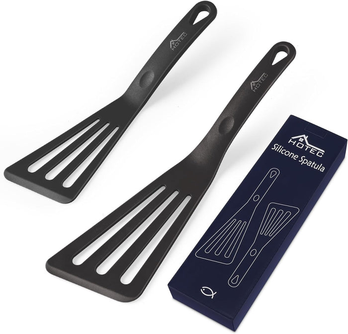 Heat Resistant Silicone Slotted Fish Turner Spatula Set, Black