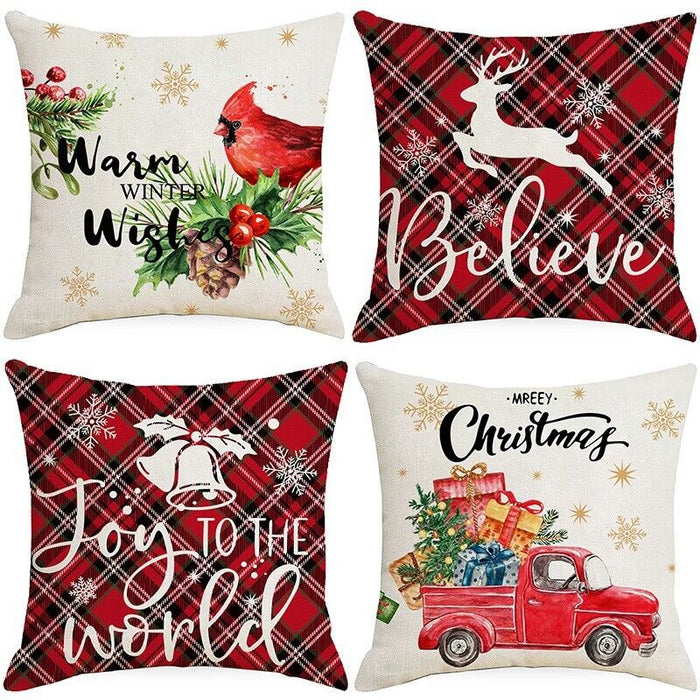 Christmas Holiday Throw Pillow Covers 18"x 18" Linen Throw Pillow Cases Set of 4