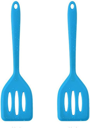 2Pack Small Silicone Turner High Heat Resistant Slotted Spatula (8.2 IN, Blue)