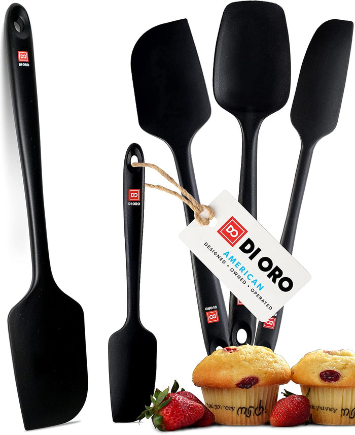 Rubber Kitchen Spatulas for Baking, Cooking, & Mixing - 600°F Heat-Resistant, Black