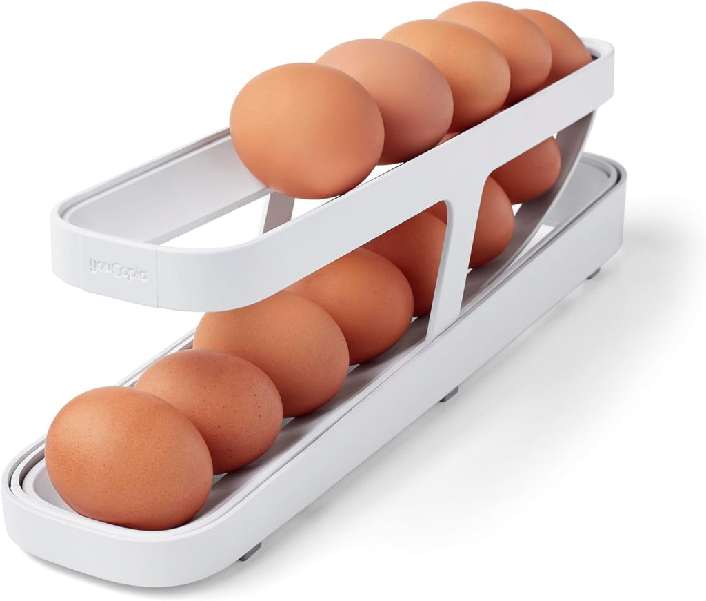 Space-Saving Rolling Eggs Dispenser and Organizer for Refrigerator Storage