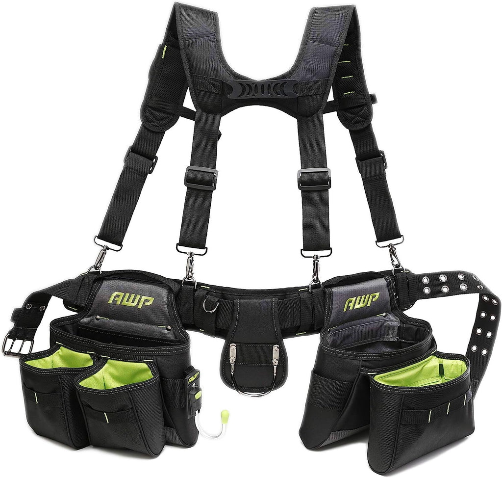 General Construction Polyester Tool Rig |Tool Rig with Suspenders,Black, Green