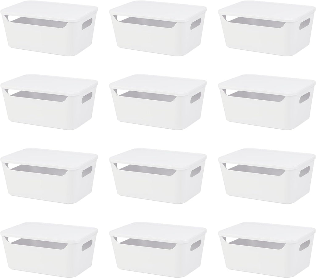 12 Pack Storage Bins, Plastic Storage Containers with Lids, Stackable Closet Organizer