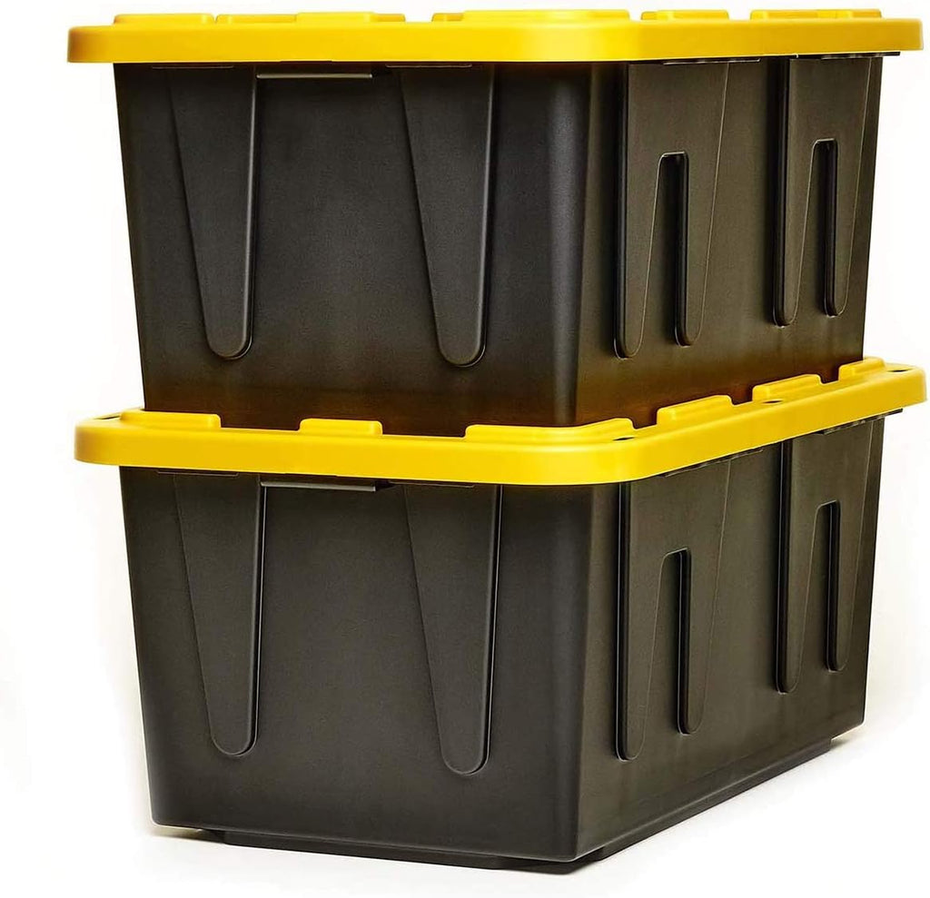 27 Gallon Capacity Flip Lid Stackable Heavy Duty Tough Storage Container Tote with Snap On Lid, Pack of 2