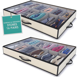 Under Bed Shoe Storage Organizer – Set of 2 Large Containers, Each Fit 12 Pairs of Shoes, 2 Pack