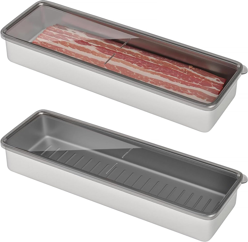 Bacon Container for Refrigerator, 304 Stainless Steel Airtight Deli Meat Storage Containers for Fridge