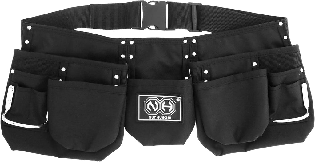 11 Pocket Tools Pouch With Hammer Holder, Construction Belts for Carpenters, Electricians, 33"-52” Adjustable Strap, Black