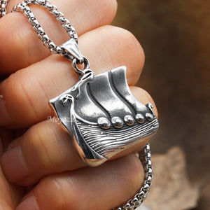 Stainless Steel Mens Nordic Viking Pirate Ship Pendant Necklace For Men Gift