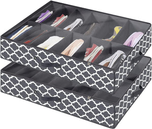 Under Bed Shoe Storage Organizer - Sturdy Shoe Containers with Clear Cover & Zippers, 2 Pack Fits 24 Pairs, Grey Lantern