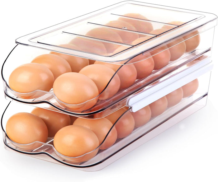 Egg Holder for Fridge, Automatic Rolling Egg Container for Refrigerator, Stackable (2 Tier)