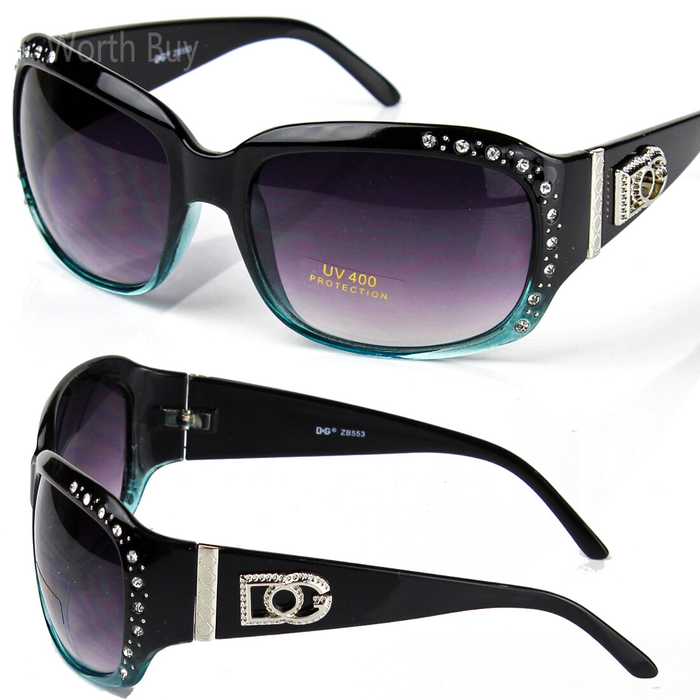 Women Wrap Around Rhinestones Sunglasses Shades Fashion Black Blue Designer