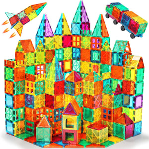 100PCS Magnetic Blocks for Kids, Magnet Building Set with 2 Cars, Construction Building Set