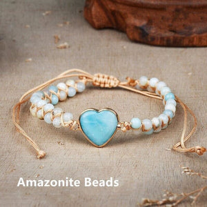 Natural Amazonite Heart Charm Healing Reiki Chakra Handmade Women Bracelet Gifts