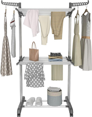 3 Tier Clothes Drying Rack, 57 Inch Laundry Drying Rack, Foldable Stainless Steel