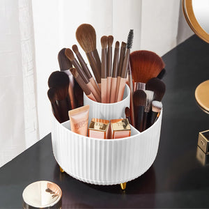 Makeup Brush Holder Organizer,360° Rotating Makeup Brush Organizer,5 Slot Make up Brushes Cup for Cosmetics, White