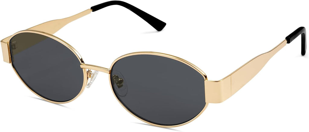 Retro Oval Sunglasses for Women Men Trendy Sun Glasses Classic Shades UV400 Protection (Gold Grey)